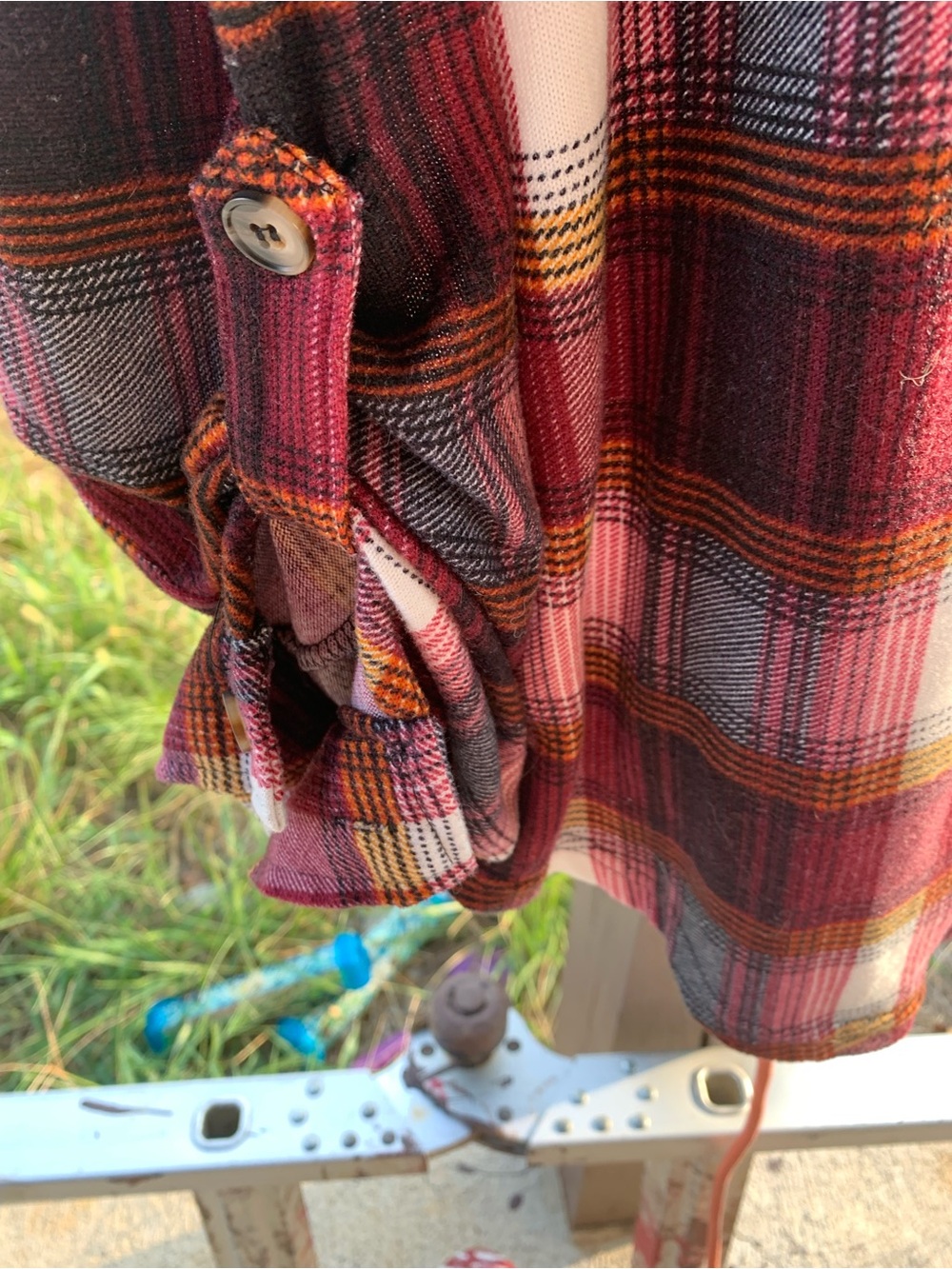 Maurices Plaid Button-Front in Burgundy, Pink and Mustard